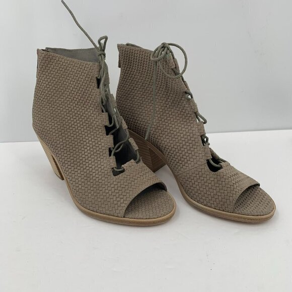 Eileen Fisher Slew woven peeptoe booties boot shoe lace-up tie tan leather new 9 - Picture 2 of 8